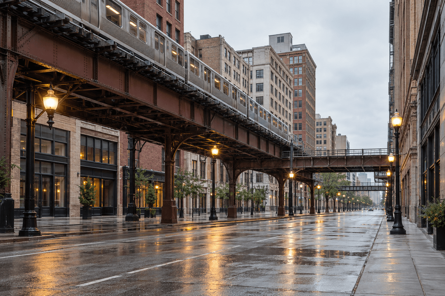 Elevated train on a Chicago street