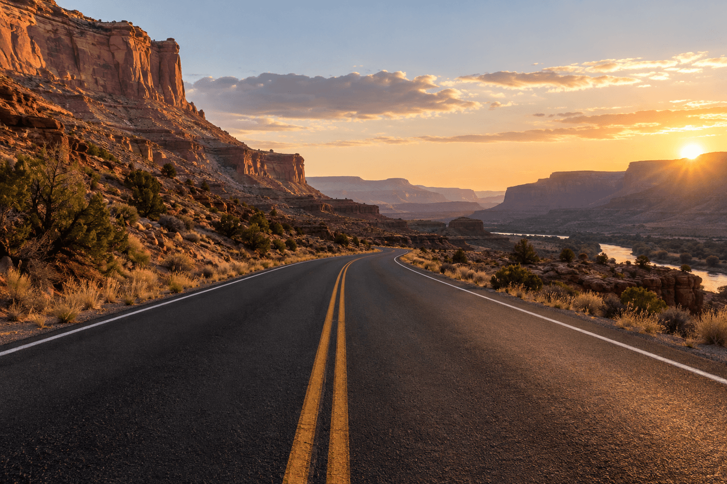 Two-lane mountain road in the United States