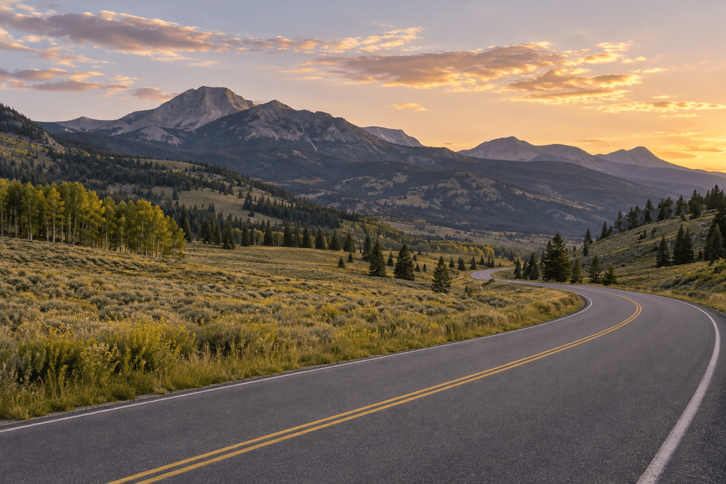 High-country road in Colorado at sunset