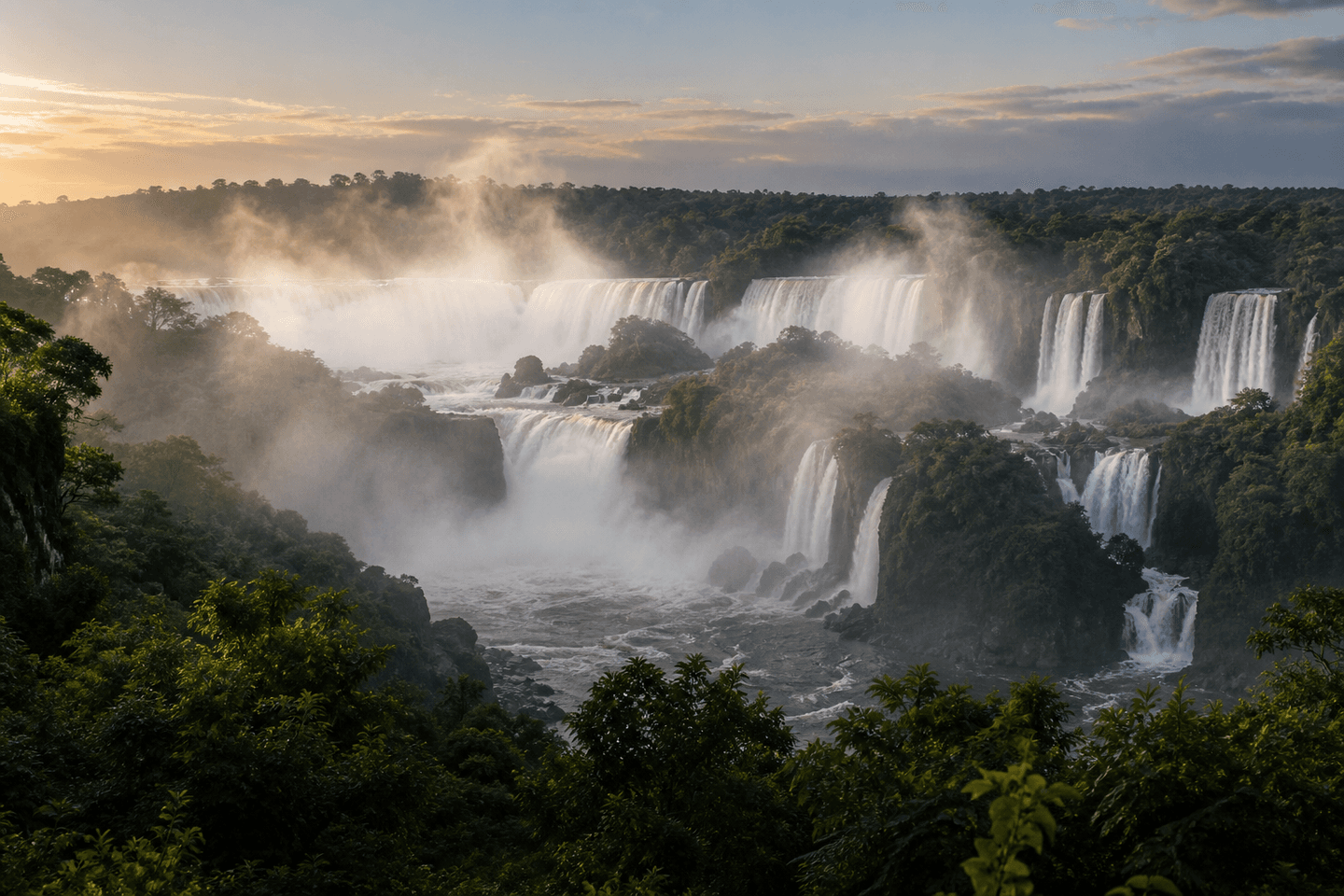 Iguazú Falls in rainforest mist